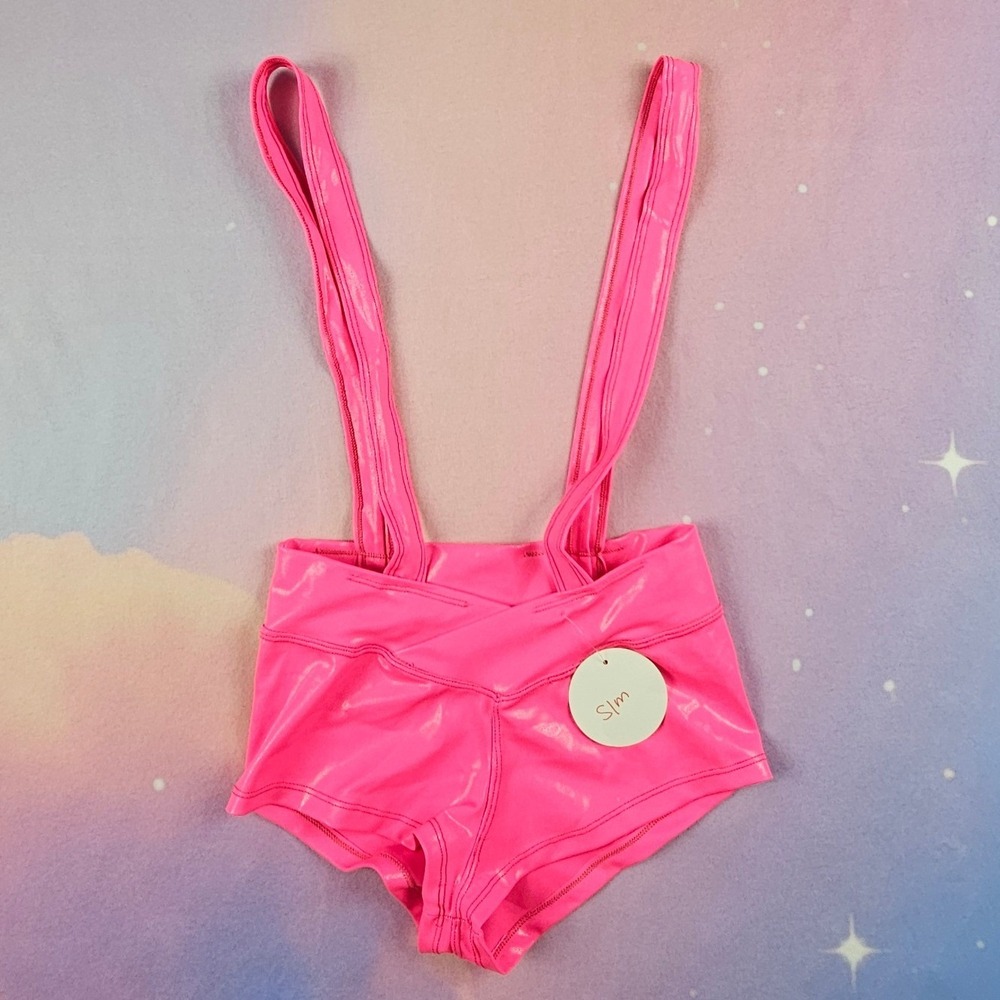 Fit 2 Flaunt Pole Wear Womens Small Pink New Suspender Metallic Dance Shorts